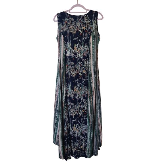 Neeru Kumar Artsy Floral Abstract Sleeveless Flowy Midi Dress Medium Boho Hippie - Picture 2 of 11